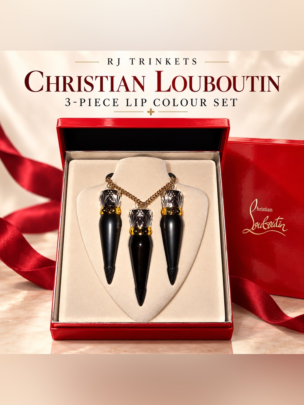 Christian Louboutin 3 piece lipstick Necklace Set